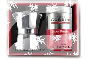 CAFFÈ CORSINI 1950 Corsini Caffè Confezione regalo con Moka in alluminio da 3, 4 tazze e lattina di caffè macinato Gran Riserva Corsini da 250 gr, 2 unità (confezione da 1)