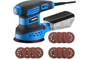 RAYBAO Random Orbital Sander 350W, 125mm Electric Sander with Active Dust Extraction, 10Pcs Sandpapers, 6-Speed 6000-13000 RPM, Hook & Loop Backing Pad for Woodworking/Polishing