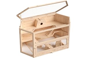 Wiltec XXL 3 Etagen Nagerkäfig, 6-eckig, 1150 x 600 x 580 mm, aus Holz, mit klappbarem Deckel & Sichtfenster, Kleintierhaus Mäusekäfig Hamsterkäfig