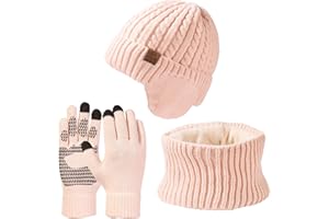 Tolaler Invernali Cappello Sciarpa Guanti Touch Screen Set 3 in 1 per Donna Uomo Caldo Berretto Maglia Pile Foderato Scaldacollo per Sport All'aperto Accessori Sci Regalo