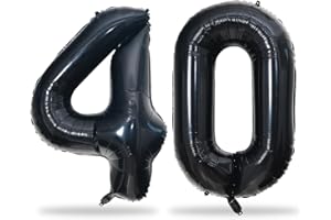 Lingqiang Black Number 40 Birthday Balloons, 40 Inch Large Black Mylar Foil Number 4 and 0 Balloons for Women, 40th Birthday Balloons for 40 Year Old Birthday Anniversary Party Decorations Supplies