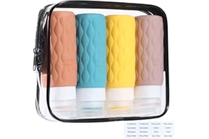 LIYUABU Flacon voyage silicone 100ml,kit voyage produit toilette réutilisable,Convient pour remplir shampoing,revitalisant,lotion,gel douche,Avec pochette transparente voyage,Approuvé TSA, sans BPA