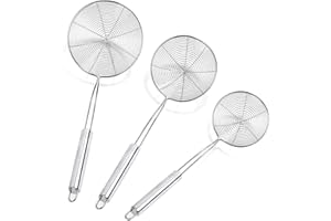 Cymax Set di 3 Setaccio Skimmer in Acciaio Inox, 12cm, 16cm e 20cm, Skimmer a Filo con Maglia a Spirale, Cucchiaio schiumatoio a Manico Professionale per scaldavivande/Pasta/Patatine