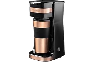 Bestron Cafetera, Cafetera goteo con taza aislada, para café de filtro molido, 2 tazas grandes, 750 vatios, acero inoxidable, 0,42 litros, color: cobre