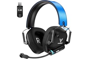 Vakedy Headset Wireless für PC,PS4,PS5,Mac,Switch, 2,4GHz USB Headset mit Mikrofon, Bluetooth Headset,50mm Treiber,50 Stunden Akkulaufzeit,niedrige Latenz,leicht (Blau)
