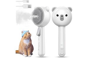 ‎FEELNEEDY FEELNEEDY Katzenbürste mit Dampf, Furminator Katze mit Auslöseknopf Wassertank, Dampfbürste Katze für Langhaar/Kurzhaar Hunde Katz, USB aufladbar, Zwei-Geschwindigkeits-Sprühfunktion