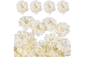 beinkmake 40 Pcs Rhinestone Pearl Chiffon Flowers Sewing Fabric Appliques for Clothing DIY Hair Dressing Accessories for Women, Diameter 2.36 in, Light Yellow