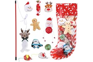 Lewondr Christmas Stocking Set Cat Toys, 10-Piece Variety Bundle Set Plush Cat Toys Teaser Wand Mice Cat Balls and Bell Toys for Cats Kitty Christmas Toys Xmas Decor Cats Chew Toy, Multicolor