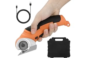 MUCOOS Kartonschneider, Elektrische Schere Mit Werkzeugkasten, Kabellose Rollschneider, 4.2V/2.0Ah Akku Schere, Universalschneider, Wiederaufladbarer Leistungsstarker Akkuschere für Stoff Teppich (orange)