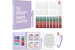 ROYAYA A5 Money Budget Binder, 100 Envelope Saving Challenge, Money Saving Wallet with Pen & Tracker, Envelopes Budget Planner with Stickers, Cash Stuffing Budget Wallet for School Home Office Travel Diary