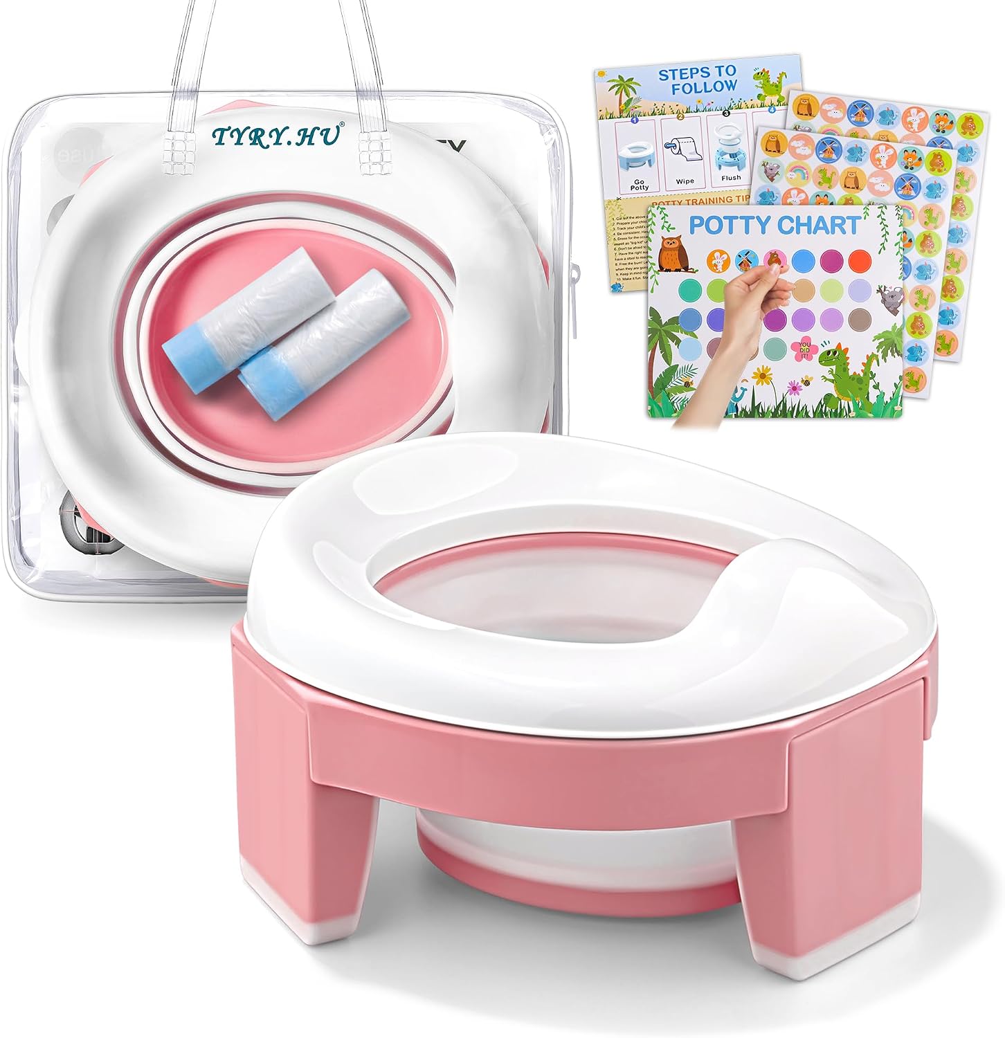Asiento Inodoro Plegable para Niños 3 in 1 Orinal Portátil Reductor WC para Bebé con Piezas a Prueba de Salpicaduras Adaptador pare Casa y Viaje (Rosa Color)