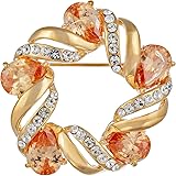 Womens Round Brooch Pin, Peardrops Classic Simple Timeless Lapel Jewelry, 14K Gold or Silver Rhodium, Swiss Crystal Elements Great Gift for Christmas & Anniversary Under £5 by Janeo Jewels.