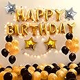 Party Propz Birthday Decoration Items For Husband- 35Pcs, Golden and Black Balloons For Decoration | Star Foil Balloons | Golden Theme Decoration | Happy Birthday Foil Banner (cardstock)