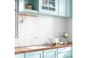 Yoillione Upgrade Dickere 3d Fliesenaufkleber Aufkleber für Bad Küche, Klebefliesen Vinyl Fliesen Selbstklebend Fliesenfolie, Weiß PVC Metro Fliesen Selbstklebend Fliesendekor, 20 Stück