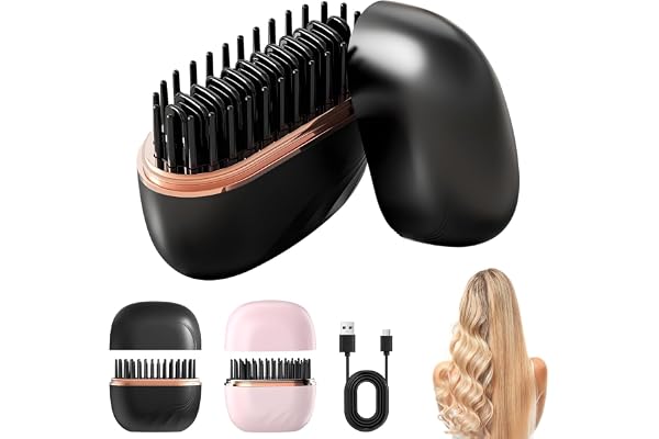 TCCO Mini Cordless Hair Straightener Brush, Rechargeable Portable Hair Straightener Comb with Fast Heating, Anti-Scald Design & Negative Ion, Lightweight Wireless Brush for Travel & All Hair Types