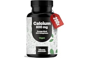 BLOOM NATURALS BEAUTY SUPPLEMENTS Calcium 800 mg – Carbonate de Calcium – 200 Comprimés – Vegan & Fabriqué en Allemagne – Testé en laboratoire