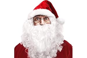 ZQEJEFD Peluca Papá Noel,Peluca y Barba de Santa,Gorro de Papá Noel,Conjunto de barba y peluca de Papá Noel con Peluca+Barba+Gorro+Gafas,Utiliza en jJegos de Rol Navideños y en Disfraces de Papá Noel