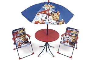 ARDITEX PW13029 Ensemble de Table (50 x 50 x 48 cm) avec 2 chaises (38 x 32 x 53 cm) et Parasol (diamètre 110 cm) - Motif Pat’Patrouille de Nickelodeon
