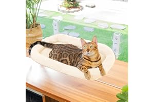 CATISM Składany hamak dla kotów z poduszką do 20 kg, 52 x 30 cm, miejsce na okno dla kotów, nadająca się do prania, dwustronna tapicerka materiałowa, leżak okienny, leżak dla kota, beżowy