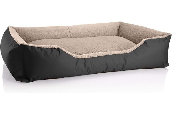 BedDog Chien/Chat Panier Teddy S à XXXL, 14 Couleurs au Choix, en Cordura & Microfibre Velours, lit de Chien Lavable, Coussin de Chien, pour l''intérieur et l''extérieur, Taille XXL, Noir/Beige'