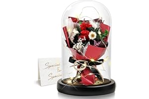 DINGHENG Geschenk für Frauen, Ewige Rose im Glas mit LED, Rote Rose Blumenstrauß, Dekoration für Zuhause, Langlebige Echte Blumen für Mama, Freundin, Ehefrau, Oma (Rot)