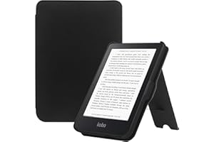 HGWALP Custodia per 6" Kobo Clara Colour/Clara BW(2024)/Clara 2E(2022) Rilasciato eReaders, Premium Light Shell Cover con Auto Wake/Sleep, Cinturino a mano e supporto pieghevole-Black