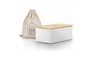 LARS NYSØM Chlebak z lnianym workiem na chleb dla długotrwałej świeżości I chlebak bambusowa pokrywka nadaje się jako deska do krojenia I 34x18,5x13,5cm (Pure White)