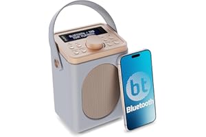 Portable DAB+ Radio with Bluetooth | 15 Hour Battery Playback and Mains Powered | Dual Alarm & Snooze Function | 20+ Presets, LED Display, FM, Headphone Jack | MAJORITY Little Shelford (Grey)