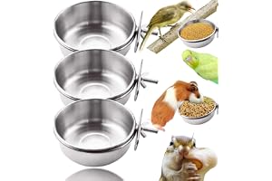 MotBach 3 Pieces Stainless Steel Bird Feeding Dish Cups, Bird Feeder Parrot Food Water Bowls with Clamp, Pet Cage Cups Holder for Bird Parrot Cockatiel Conure Budgies Parakeet Small Animal