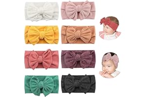 Makone Headbands for Babies, Stretchy Soft Wide Baby Turban Headbands with Bow, for Newborn Baby, Toddlers (5)