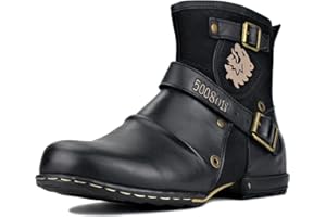 OSSTONE Chukka Stivali Cowboy Biker Boots Maschio Mens motociclo Botas cerniera su in Pelle Vitello Western retrò stile Uomo Stivali Piatto Caviglia Stivaletti Boots OS-5008-1-A-IT