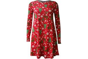 STAR FASHION GLOBAL LTD Womens Gingerbread Santa Snowman Xmas Flare Xmas Ladies Swing Dress Plus Size