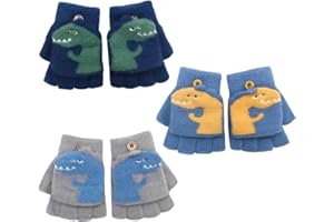 UILYNIU 3 Pares Guantes de Medio Dedo para Niños, Mitones Sin Dedos, Guantes Térmicos con Solapa，Estiramiento Dedo Completo Mitones Guantes de Punto Para Niños De 3-8 Años Niños Niñas