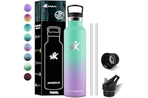 KollyKolla Trinkflasche Edelstahl 750ml, Vakuum Thermosflasche, Wasserflasche mit Strohhalm, Auslaufsicher, BPA-Frei Trinkflasche Kohlensäure Geeignet für Erwachsene, Uni, Gym, Sport, Fahrrad, Camping