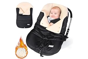 Orzbow Fußsack Babyschale Winter, Universell Einschlagdecke Babyschale Winter mit Verstellbarem Kragen, Warmes Berbervlies Futter, Reißverschluss, passend für Maxi-Cosi, Cybex, Römer usm. (Schwarz)