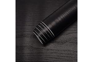 TOTIO Schwarze Tapete mit Holzmaserung Selbstklebende Möbelfolie Eiche Gemusterte Klebefolie Matt Eingedickt 40CMx3M Wasserdicht Dekorative Folie für Schränke, Garderoben, Türen, Tische,Regaleinlagen