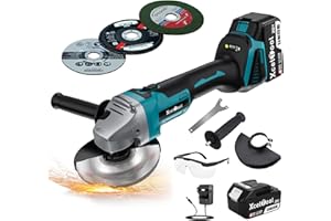 Funnyway Cordless Angle Grinder with 4.0Ah Battery, 125mm Angle Grinder Discs, 8000 RPM Brushless Motor, 2-Position Adjustable Auxiliary Handle, for Cutting, Polishing, Rust Removal