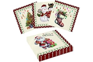 Weihnachten Servietten, Wentsent 80Stück Weihnachtsservietten mit Weihnachtsbaum Weihnachtsmann Schneemänner Motiv, Weihnachtliche Tischdeko, Einweg Winter Papierservietten für Weihnachten Silvester