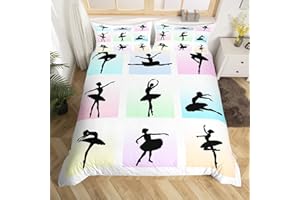 MANFEI Ballett Mädchen Bettbezug Set S Größe,Tanzende Liebhaber Silhouette Bettwäsche Set Kinder Jungen Teens Zimmer Dekor,Aquarell Plaid Tröster Abdeckung Mode Ballett Girly Quilt Cover,1 Kissenbezug