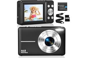 CAMKORY Camara de Fotos Digital FHD 1080P 44MP con Tarjeta 32G Zoom Digital 16x Camara Digital Camara Fotos Digital Compacta Selfie Camara Fotografica Niños Principiante Niño Niña Negro