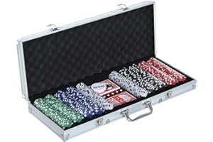 HOMCOM Mallette de Poker Coffret de Poker Complet avec 500 jetons 2 Jeux de Cartes + 5 dés Bouton Dealer 2 clés alu.
