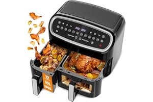 Gidgimo Freidora de Aire con Doble Cesta 10L Air Fryer, 12 Programas Automáticos, Pantalla Táctil Digital, 2800W Freidora Air