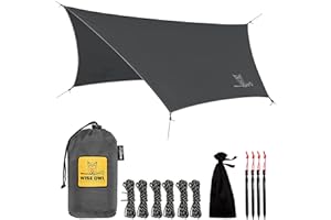 Wise Owl Outfitters Tarp Sonnensegel wasserdicht-Zeltplane als Regen- u. UV-Schutz für Hängematte, Feldbett, Strand-Camping Zubehör - Notfallzelt - Ultraleicht 535g - Outdoor Ausrüstung (Dunkelgrau)