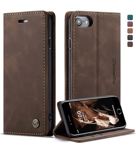 Coque Flip Book MyGadget Pour IPhone SE 2022/2020/7/8 - Similicuir Marron, Support Intégré, Portefeuille 3 Cartes
