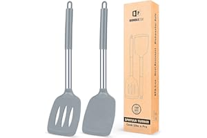 BUNDLEPRO Pack of 2 Silicone Solid Turner,Non Stick Slotted Kitchen Spatulas,High Heat Resistant BPA Free Cooking Utensils,Ideal Cookware for Fish,Eggs,Pancakes (Gray)