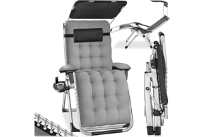 tectake® Solstol med justerbart soltak, hopfällbar relaxstol med rygg- och fotstöd, tjocka dynor, strandstol i stål för trädgård, balkong eller uteplats