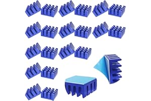 Aluminiowy radiator, radiator CTRICALVER 14 x 14 x 7 mm (dł. x szer. x wys.) con termiczna podkładka samoprzylepna, do drukarki 3D (20 szt., niebieski)