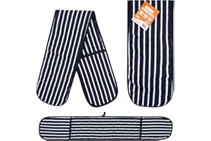 RASH Accessories Double Oven Gloves Butcher Quilted Stripe Pot Holder Heat Resistant Mitt 100% Cotton (Navy)