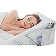 𝗣𝗿𝗲𝗺𝗶𝘂𝗺 Bamboo Bed Wedge Pillow - Deeper Sleep - Antibacterial, Breathable Contouring Support Stay Cool Memory Foam Cushion with Left Side Pockets