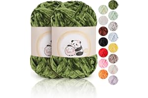 Aeelike 100g Laine Chenille Douce pour Tricot, Crochet et Bricolage - Grosse Maille, Vert Olive